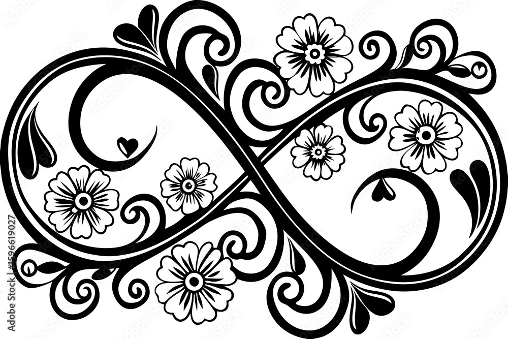 Obraz premium Seamless Floral and Heart Swirl Background vector illustration