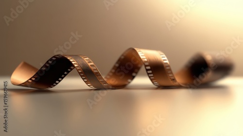 Vintage Film Strip Curled on a Clean Surface with Soft Lighting Effects