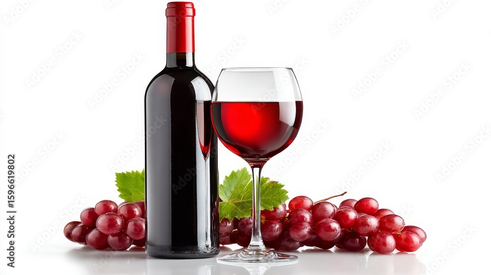 Obraz premium Exquisite red wine in elegant glass with bottle, a toast to fine wine and exquisite taste