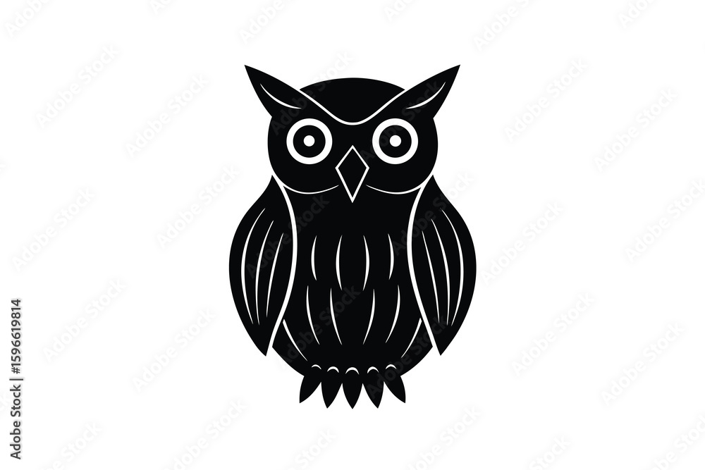 Fototapeta premium Stylized Black Owl Illustration with White Background Simple and Elegant Design