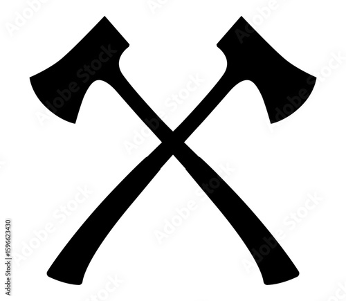 Crossed axes vector icon. Camping axe vector icon. Black silhouette hatchet on isolated white background. Lumberjack Axe Silhouette. Flat design.