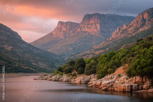 breathtaking view of reservoir edge in algeria at sunset dramatic contrasts