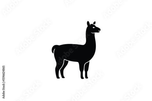 Elegant Black Llama Silhouette Standing on White Background Simple and Clean Design