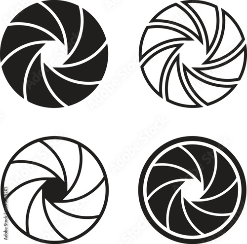 Camera Shutter Icon Collection – Minimal Black and White Design	
