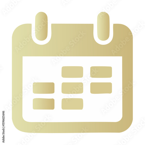 Gold calendar icon isolated on a black background, graphic symbol of time management, planning, scheduling and organization.