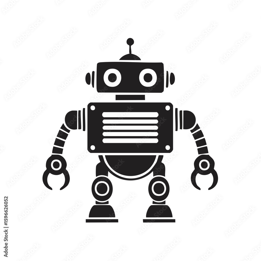 Fototapeta premium Monochrome Robot Character Illustration Retro Style Science Fiction Design