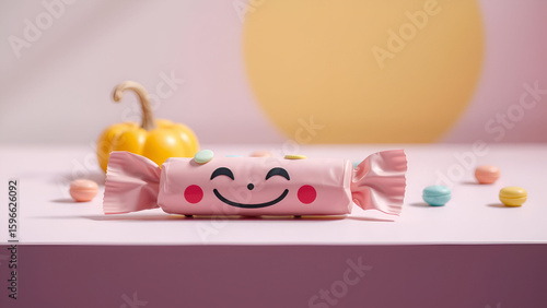 Halloween Sports with Cute minimalist Halloween candy bar with pastels, studio still life, morning sun, pastel background (hopeful)