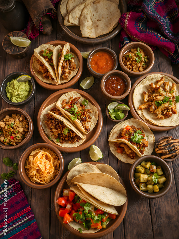 Fototapeta premium Mesa Mexicana: Textiles, Maíz y Corazón