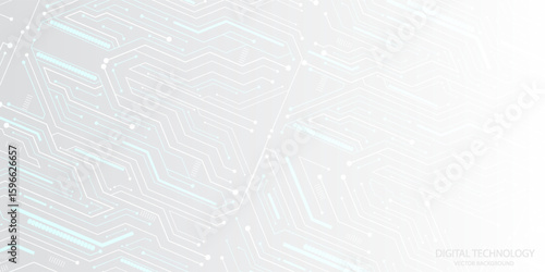 Abstract AI circuit board background. Technology connects white lines with electronic elements on a technological background.