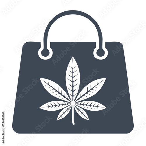 Shopping Bag with Leaf Illustration Symbolizing Alternative Medicine or Cannabis Industry