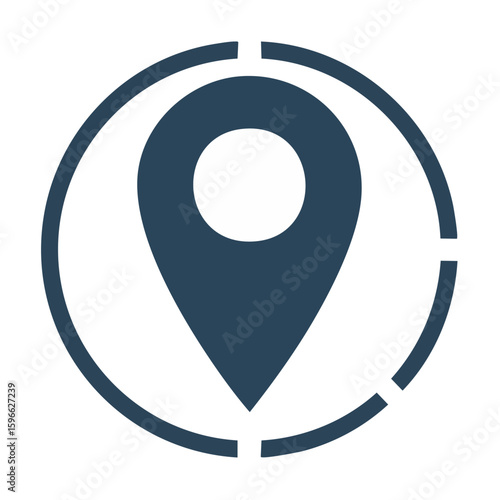 Location pointer icon graphic element GPS navigation symbol in circle shape indicates destinations directions and wayfinding isolated on black