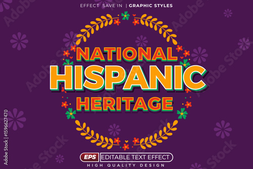 Editable 3d vector text effect national hispanic heritage for poster design