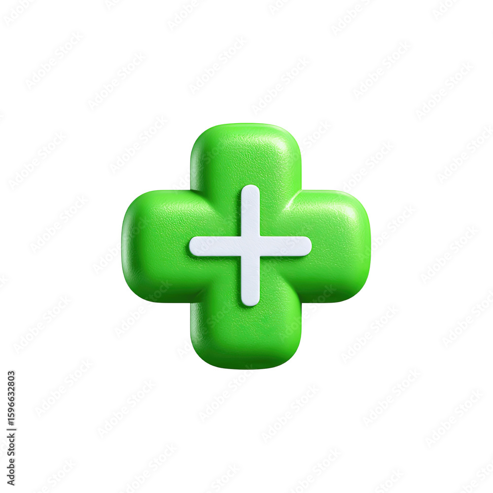 Fototapeta premium 3D Render of a Green Plus Sign, Medical Cross