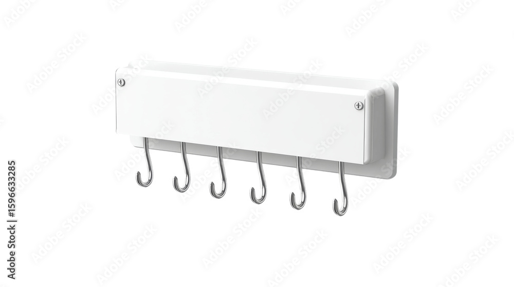 Fototapeta premium White wall mounted hanger bar with hooks and visible screws