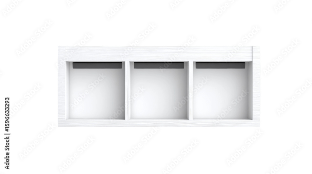 White Three Section Shelf With Grey Bar And Transparent Background White Three Section Shelf With Grey Bar And Transparent Background