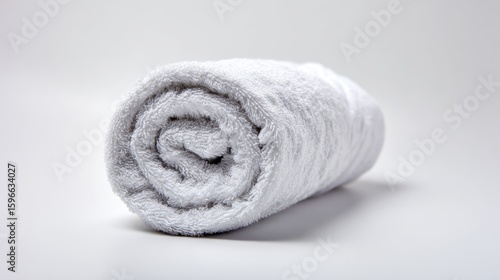 White Rolled Cotton Towel on White Background