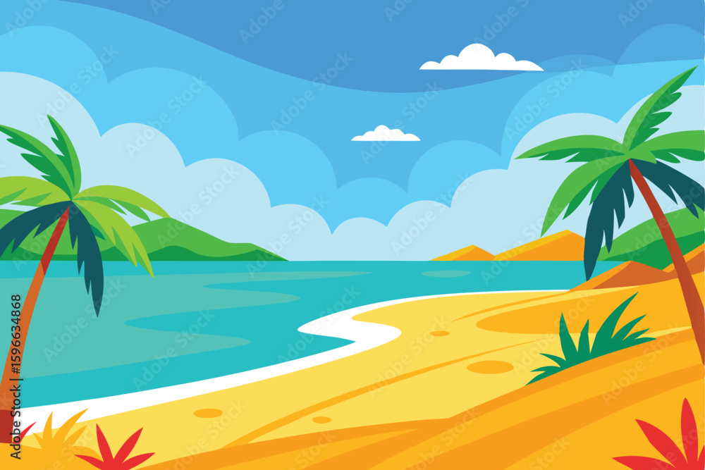 Fototapeta premium Vibrant tropical beach paradise with palm trees