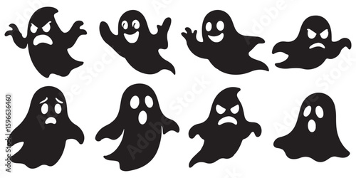 Flat halloween ghost collection with different face expression