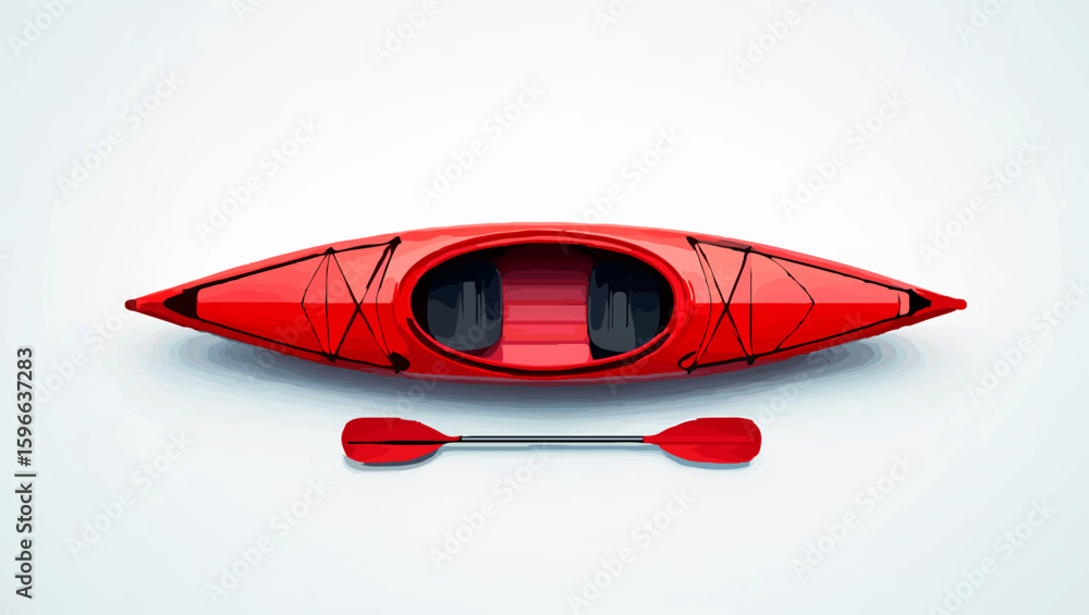 Fototapeta premium Red kayak with paddle isolated on white, symbolizing water sport and adventure