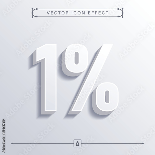 1 percent 3D vector white icon symbol for business sales and marketing, one percent, 1%, 3d, white icon, minimalistic