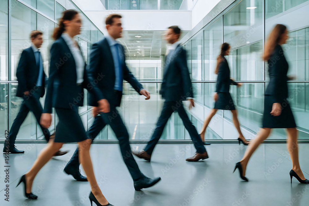 Fototapeta premium Blurred Motion of Business People Walking in Modern Office Building