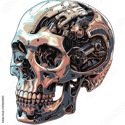 Detailed Cybernetic Skull Revealing Complex Internal Mechanical Components