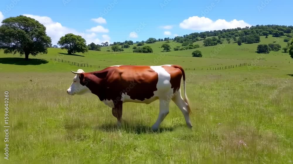 Peaceful Cow Grazing in Lush Green Pasture Peaceful Cow Grazing in Lush Green Pasture