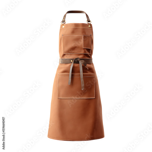 Brown Leather Apron with Pockets and Straps cooking