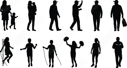 Collection of Diverse People Silhouettes Family, Sports, Activities