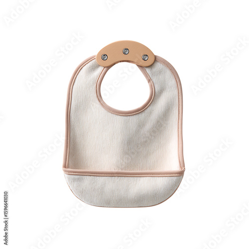 Cream Baby Bib with Tan Wood Detail and Pink Trim infant