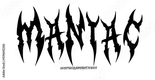 Maniac font is a Gothic font, a typeface with a dark, scary, vintage look. Rock sign, graffiti handwriting, hardcore calligraphy. Gothic font design