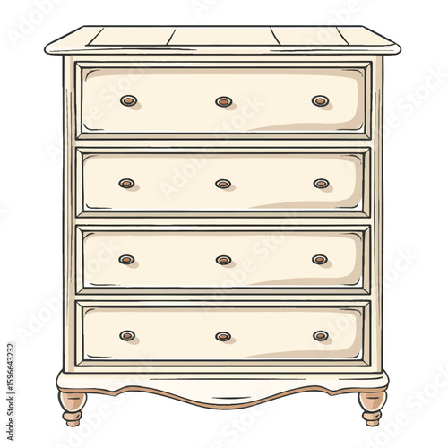 Detailed HandDrawn Chest of Drawers with Four Drawers and Oval Knobs
