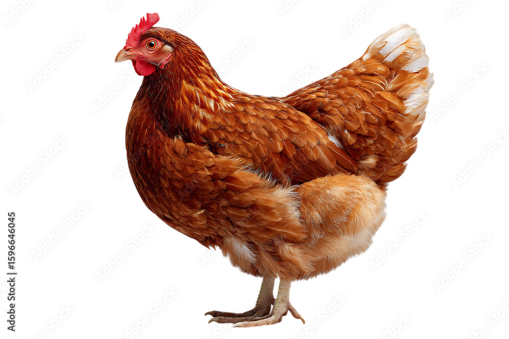 Fototapeta premium A reddish-brown hen against a black background.