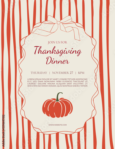 Vintage autumn card, banner, poster with text, pumpkin, whimsical hand drawn frames bows and wavy lines. Vector fall template for print, season decor, invitation, ads, flyer, menu design