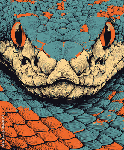 Vibrant Blue and Orange Reptile Head Graphic