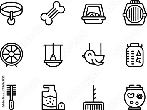 Collection of pet care and accessory icons