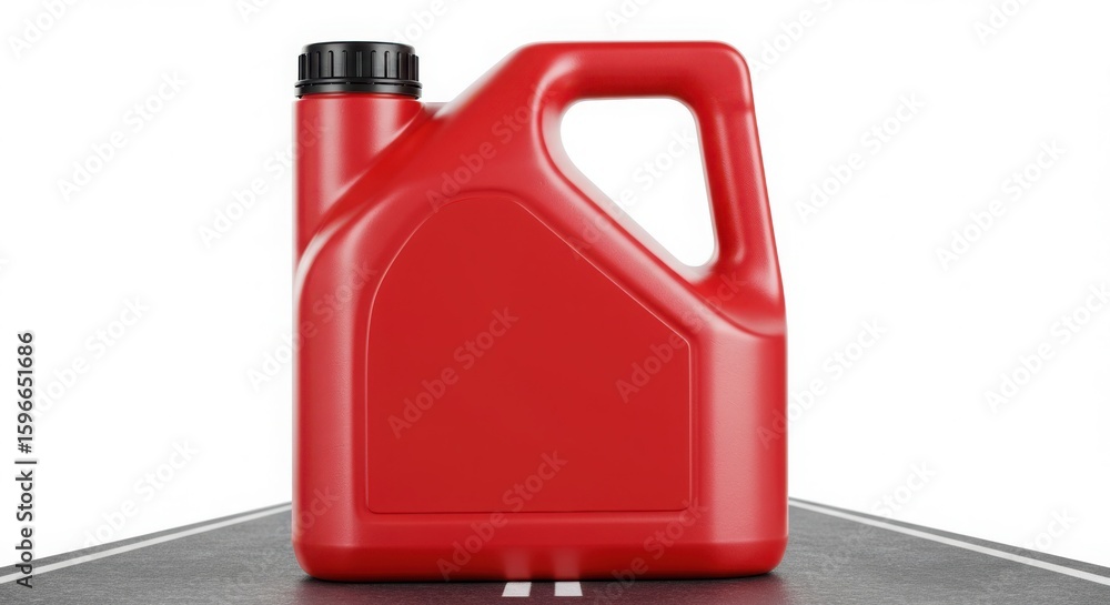 Obraz premium Red plastic motor oil container with black cap isolated on white background
