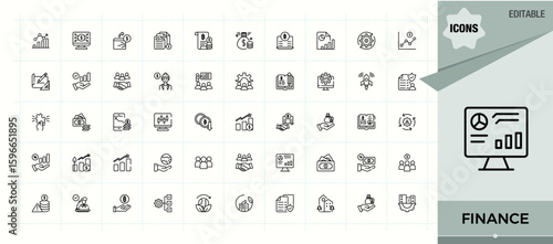 Finance line icon set. Contain linear sign bank, money, financial, payment, banking and more. Financial icon set. Modern linear icons. Editable stroke. Vector collection.