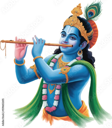 Lord Krishna Playing Flute. Hindu Deity, God, Spiritual, Indian Culture, Janmashtami Festival Celebration
