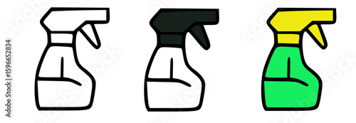 Three stylized spray bottles, each with different colors, ready for cleaning.