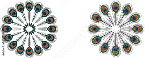 Peacock Feather Mandalas. Circular Patterns with Elegant Plumes for Decorative And  Spiritual Designs