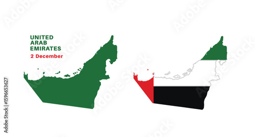  united arab emirates flag and map set. united arab emirates flag in official colors and proportions., map
