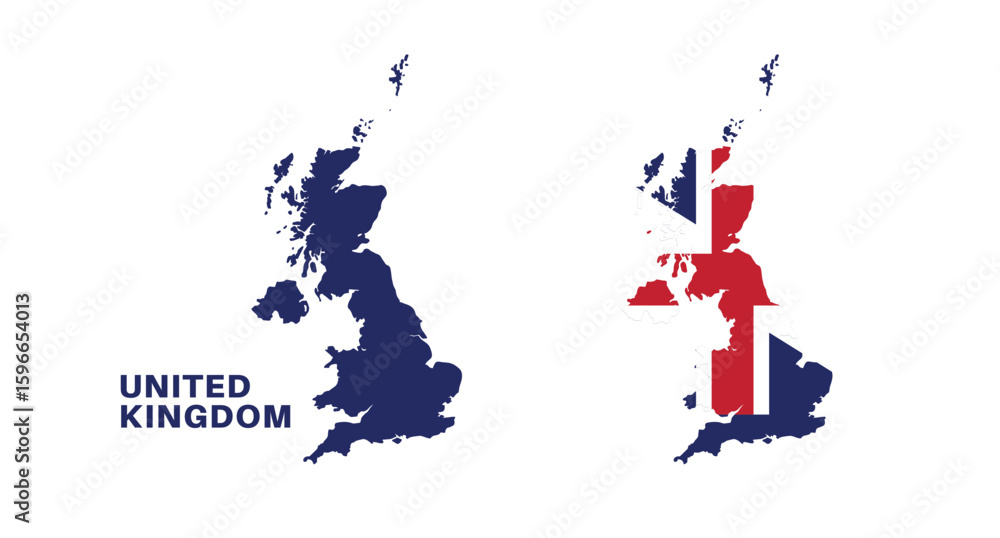 Obraz premium united kingdom flag and map set. united kingdom flag in official colors and proportions., map