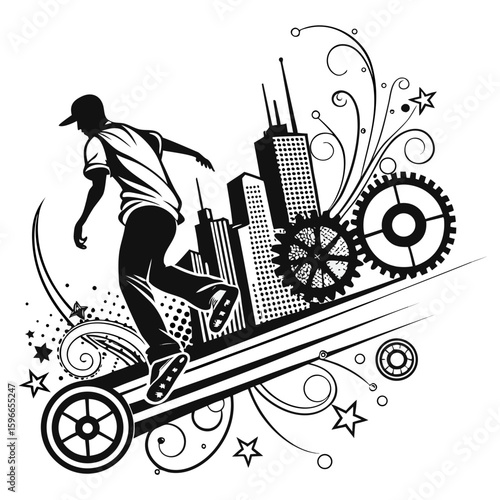 Grunge Urban Background Vector – Abstract Black-and-White Street Style

