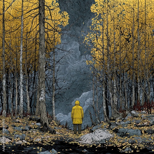 Wilting trees in a forest due to acid rain