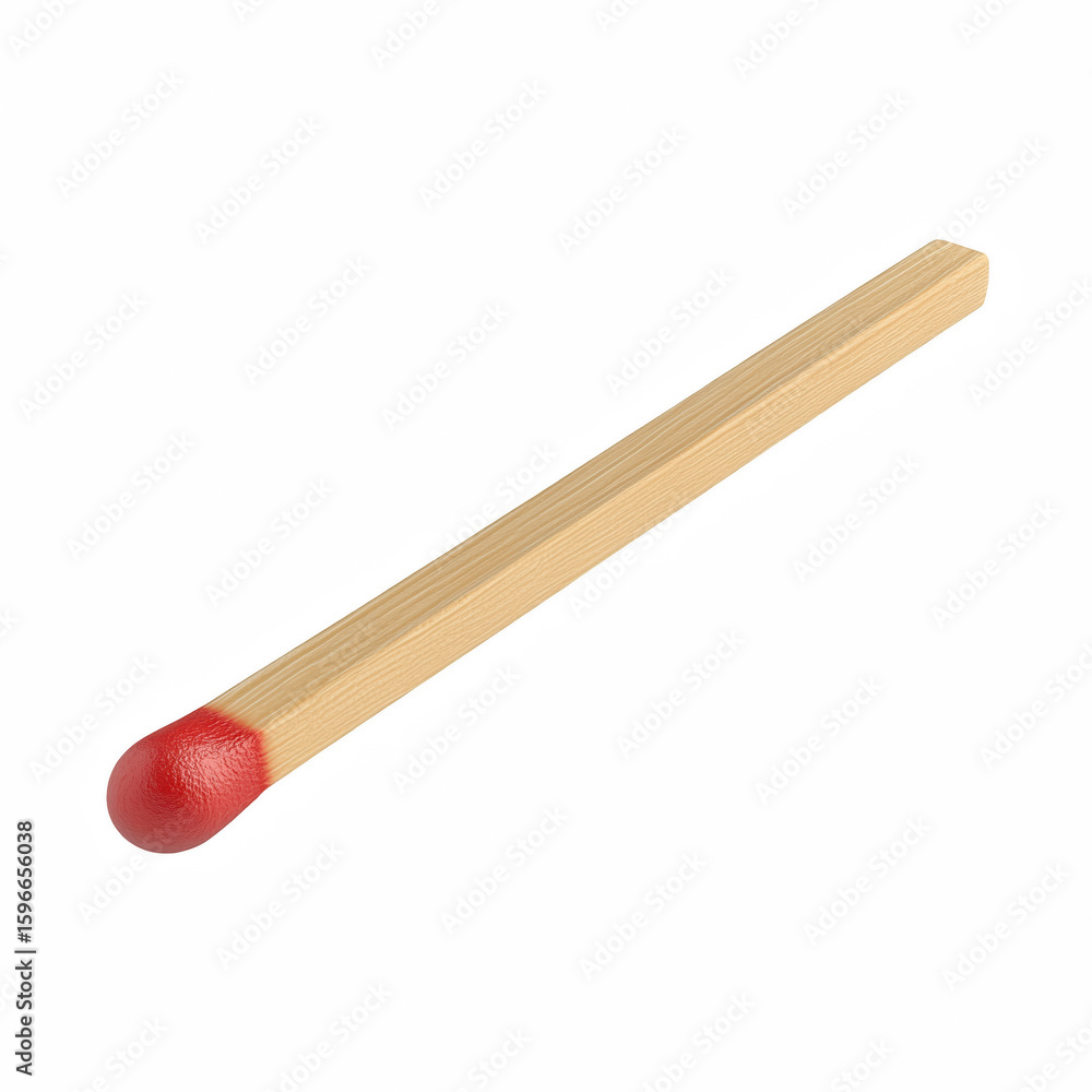 Wooden matchstick with red head lying flat, isolated on white background Wooden matchstick with red head lying flat, isolated on white background