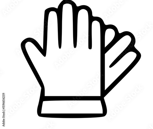 Simple black and white illustration of a pair of protective gloves, side view.