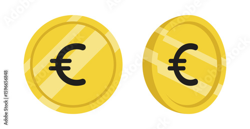 Euro coin icons, European currency symbol on gold coins