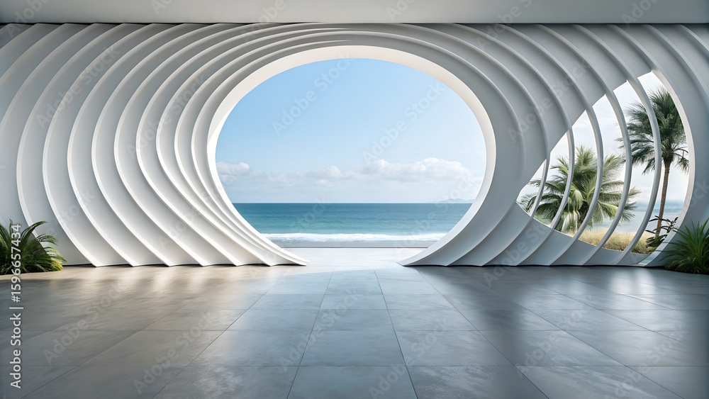 Obraz premium White Futuristic wave Architecture with ocean view