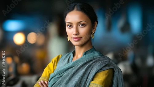 Empowered Indian Woman in Sewing Factory Under Soft Light